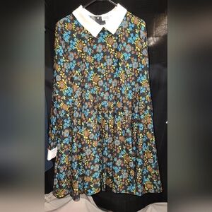 NWT Unique Vintage Floral Long Sleeve Dress with Blue and Brown
